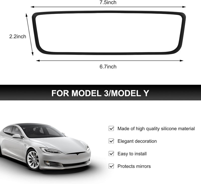 FSTURIOS Car Rear View Mirror Protector Frame, Silicone Rearview Mirror Edge Protective Cover, Automotive Mirrors Trim Frame Decoration Compatible with Model 3 Y X S Semi 2014-2024 (Black) - Image 2